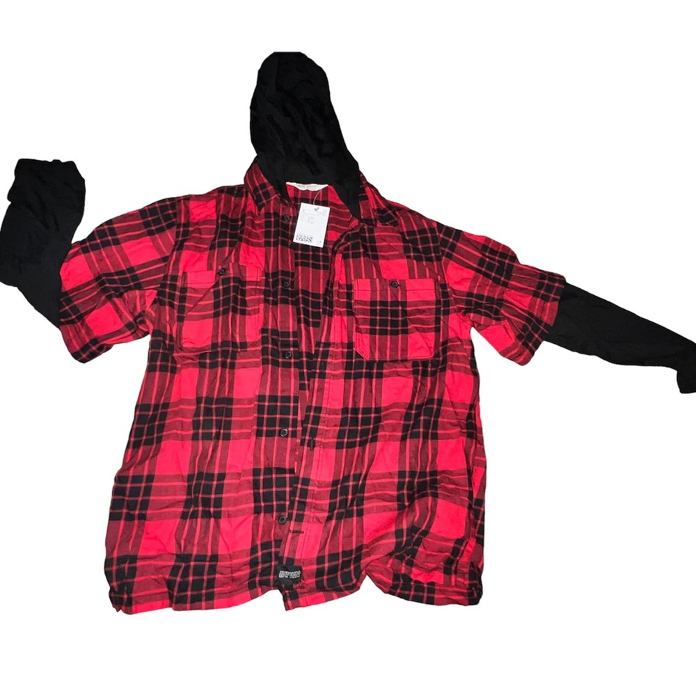 Youth flannel hooded button up